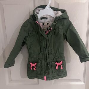 Toddler Girls Hooded Jacket - Army Green/Pink 18months